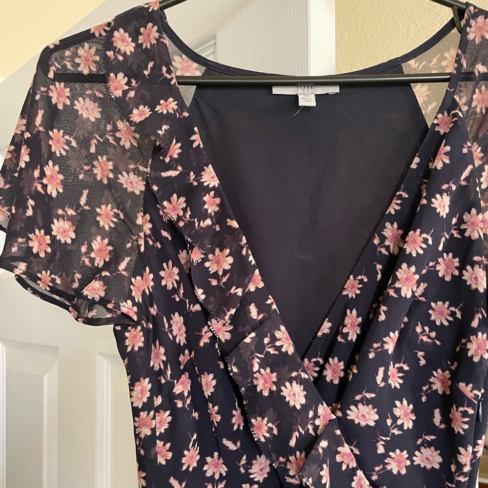 Joie navy midi dress with pink floral size 00